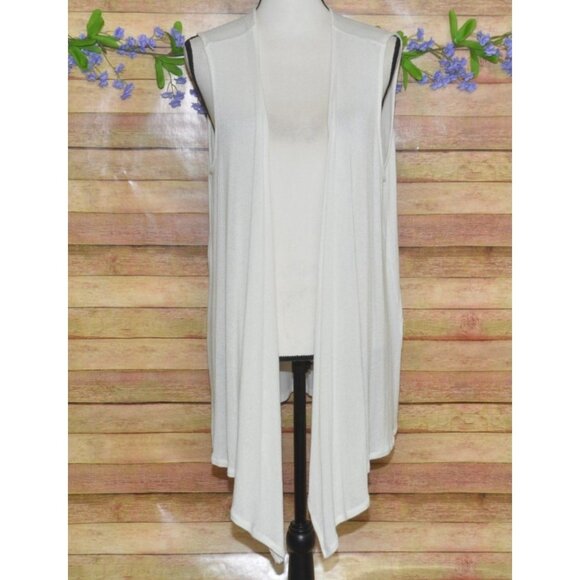 J. Jill Wearever Ivory Open Sleeveless Thin Knit Cardigan Sweater Size L - Picture 1 of 9